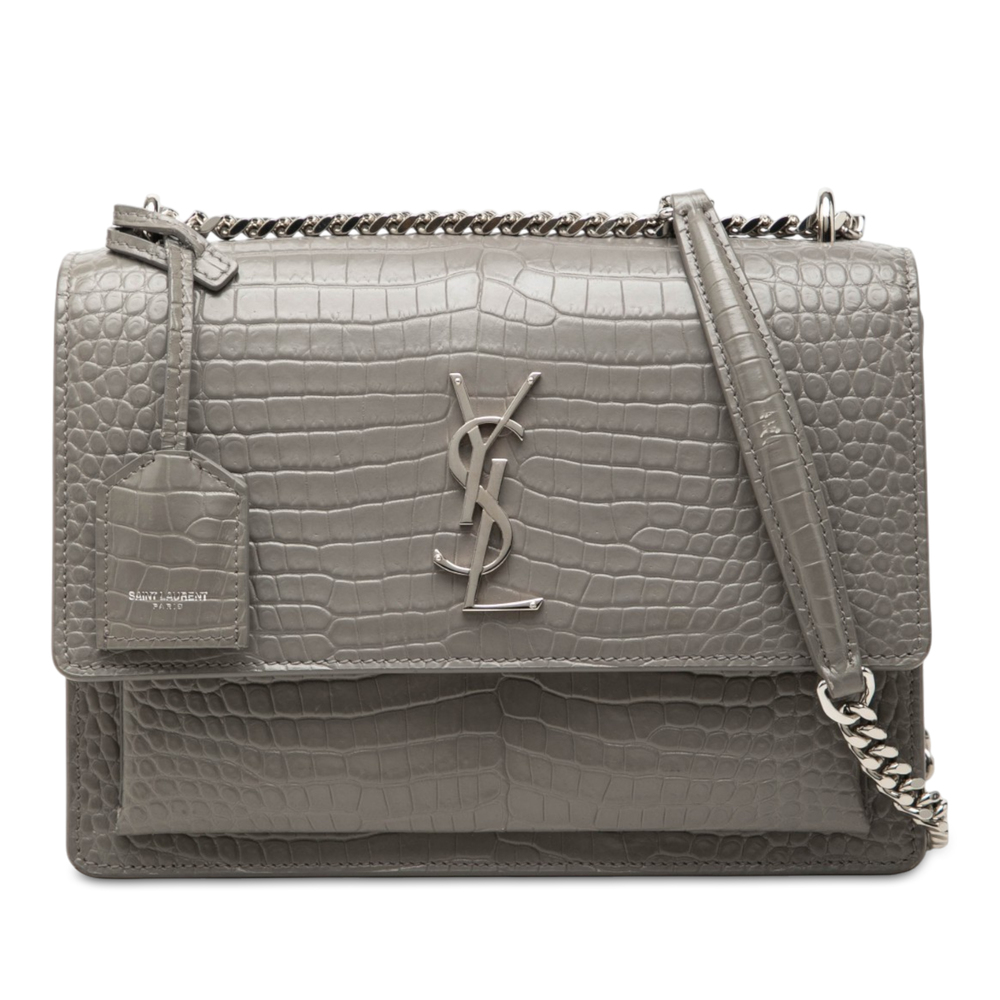 Pre-Loved Saint Laurent Medium Croc Embossed Leather Monogram Sunset Crossbody